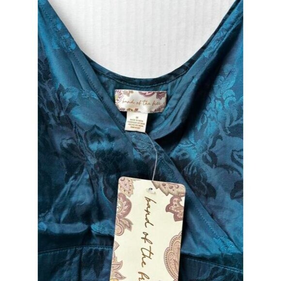 Band of the Free Top Womens Medium Wrap Crop Teal Satin Jacquard Festival Glam - Picture 8 of 10